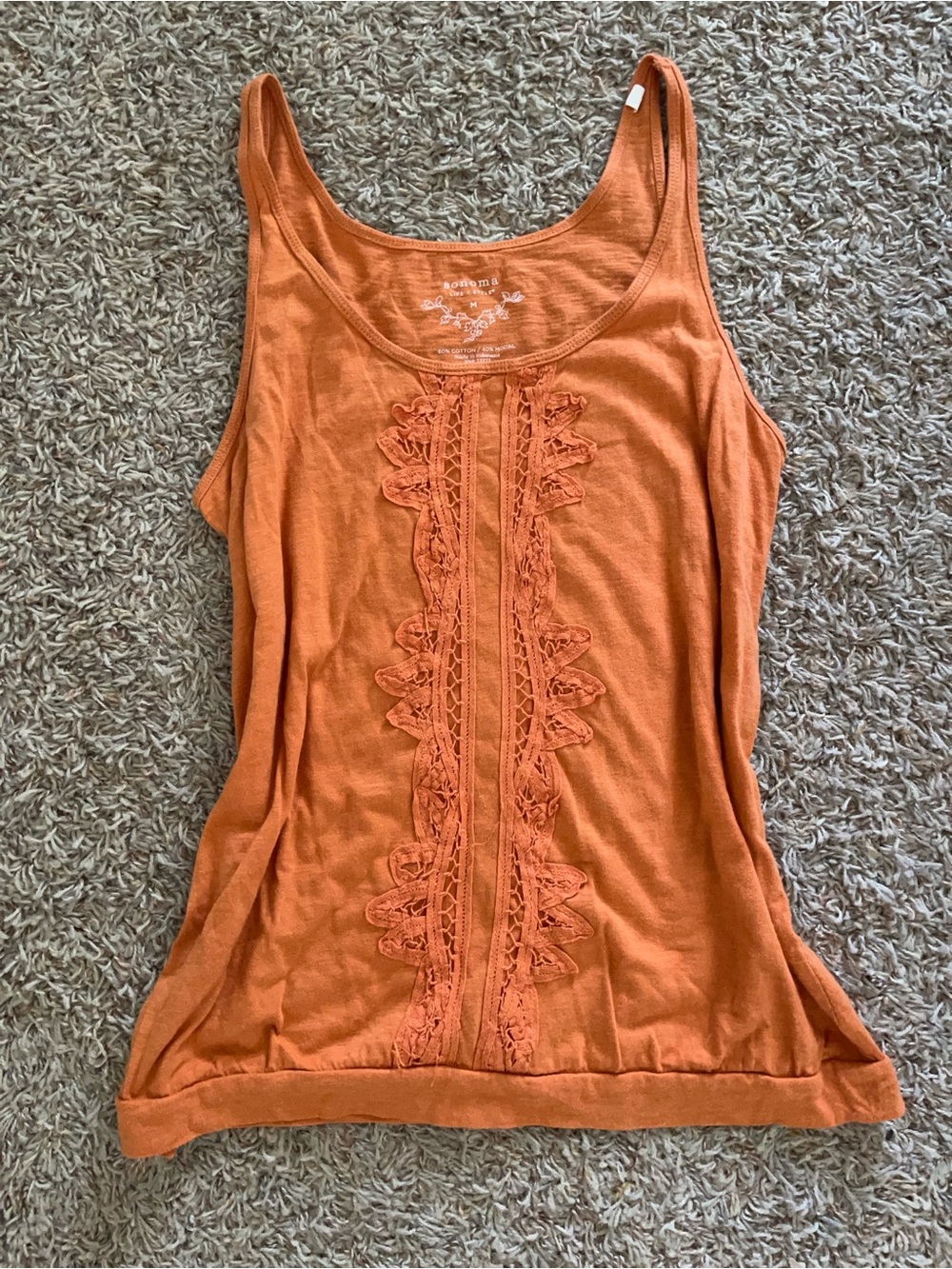 Women’s Orange Lace-Trim Tank Top